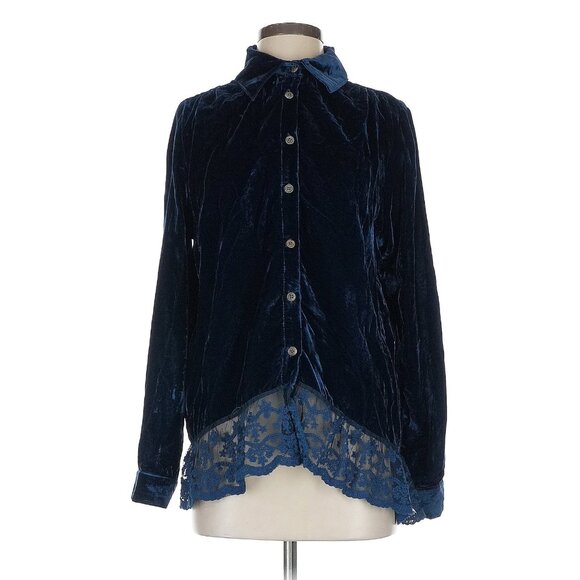 RARE Gypsy Junkies Velvet & Lace Whimsygoth Embroidered Boho Button Up Top S/M - Picture 2 of 10
